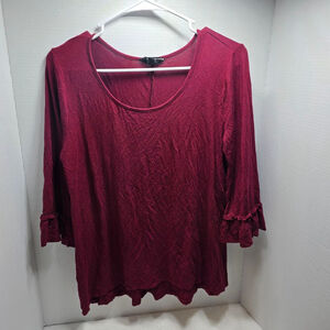 Women's Corvio Maroon Long Sleeve Tee with Ruffle Cuffs, Size L